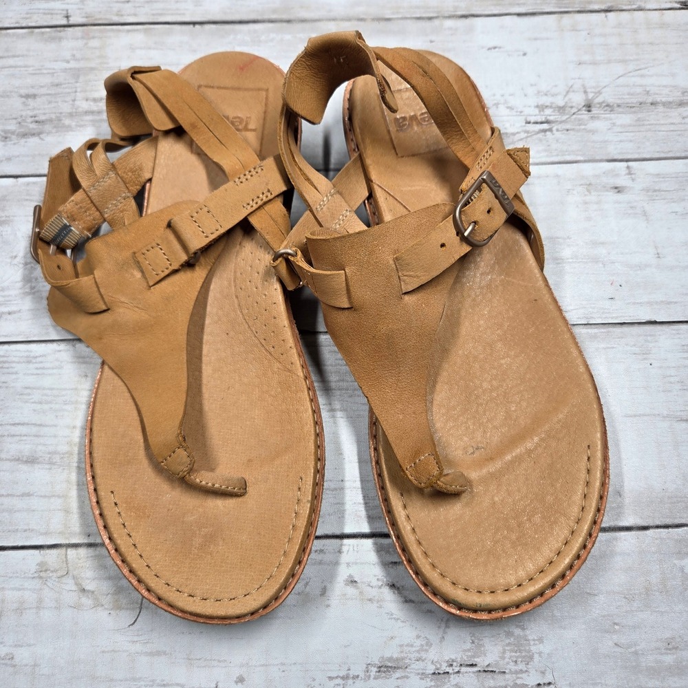 Teva Leather Gladiator Sandals Womens 8 Tan Strappy 1091190